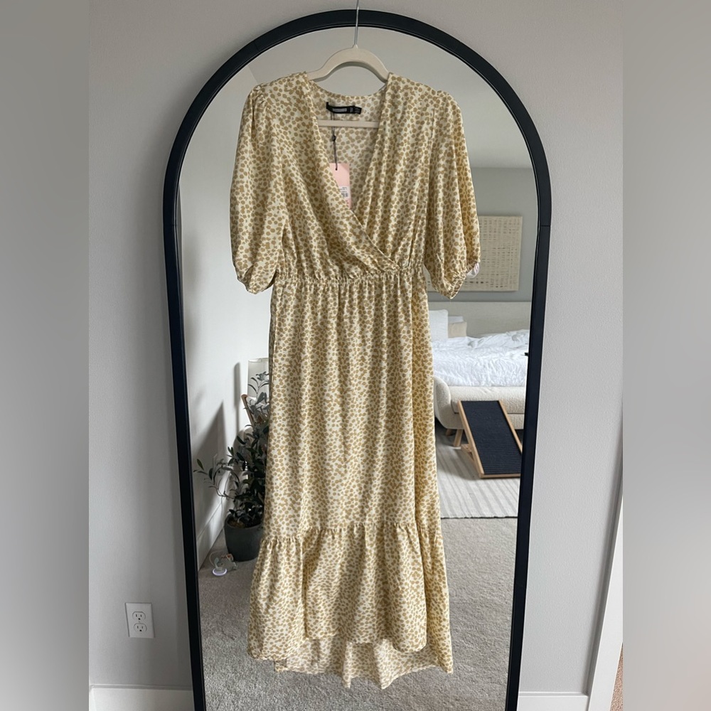 Missguided Yellow Floral Print Wrap Midi Dress